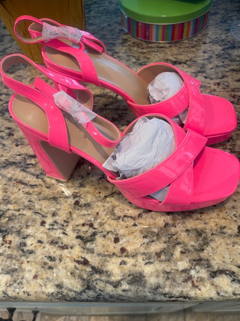 Hot Pink Patent Block Heel Sandals Elisabet Lang